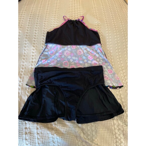 New Directions Swimsuit 2 Piece Halter Top Bottom Skirt Bright Floral Size 1X - Picture 9 of 10